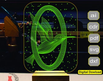 Archivo de lámpara 3D Humming bird, plan para grabado láser cnc
