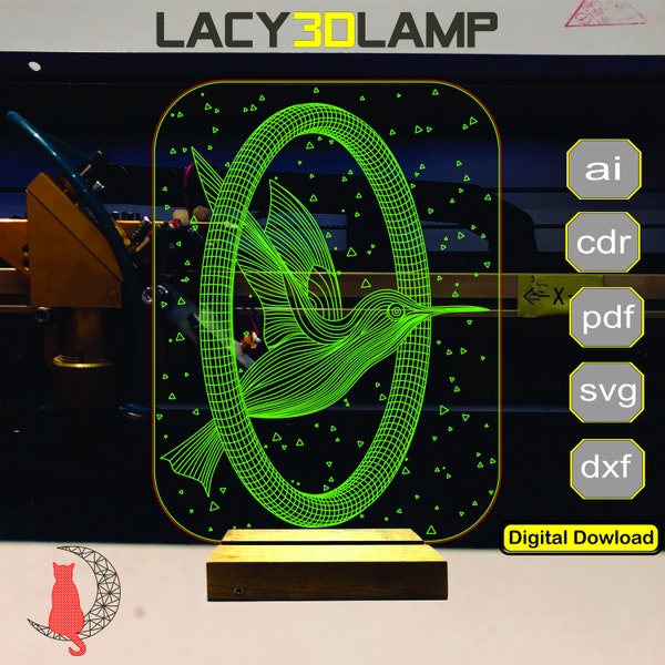 Humming Bird 3D Lampe Datei, Plan für CNC Lasergravur