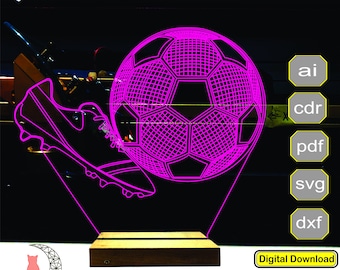 Soccer 3D lamp file, Football 3D lamp file plan for cnc laser engraving