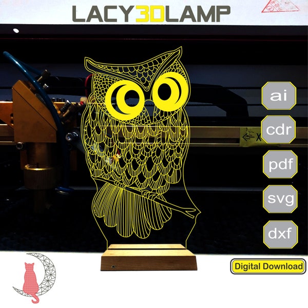 Lucky Owl 3D lamp file, plan for cnc laser engraving, 3D night light making file.