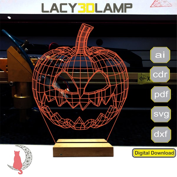 Pumpkin 1 3D lamp file, Halloween lamp  plan for cnc laser engraving, 3D night light making file.