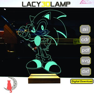 Sonicc 3D lamp file, plan for cnc laser engraving, 3D night light making file.