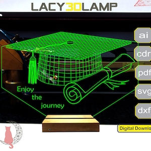 Graduation Cap 3D lamp file, plan for cnc laser engraving, 3D night light making file.