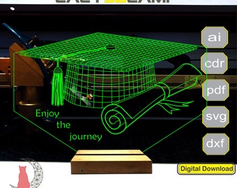 Graduation Cap 3D lamp file, plan for cnc laser engraving, 3D night light making file.