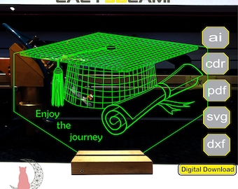 Graduation Cap 3D lamp file, plan for cnc laser engraving, 3D night light making file.