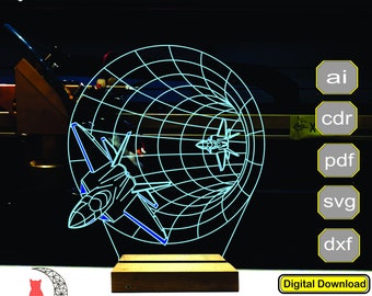 Fighter aircraft 3D lamp file, plan for cnc laser engraving