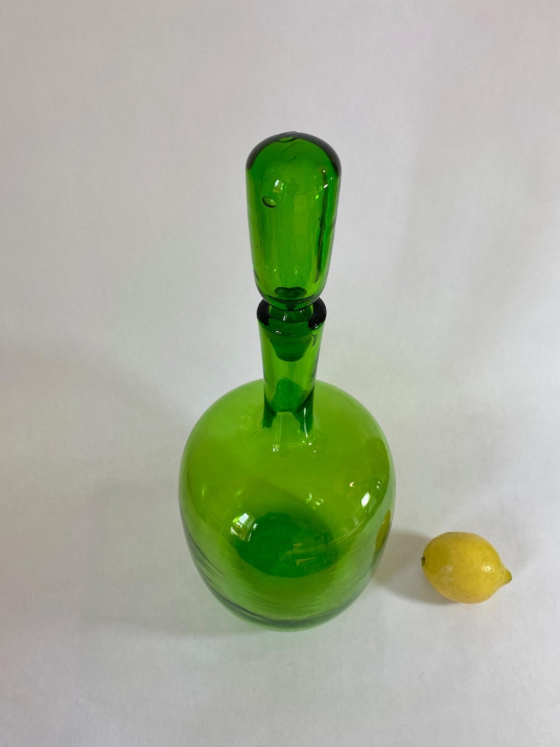 Rare Vintage Blenko Olive Green Glass Decanter W/stopper Joel Myers