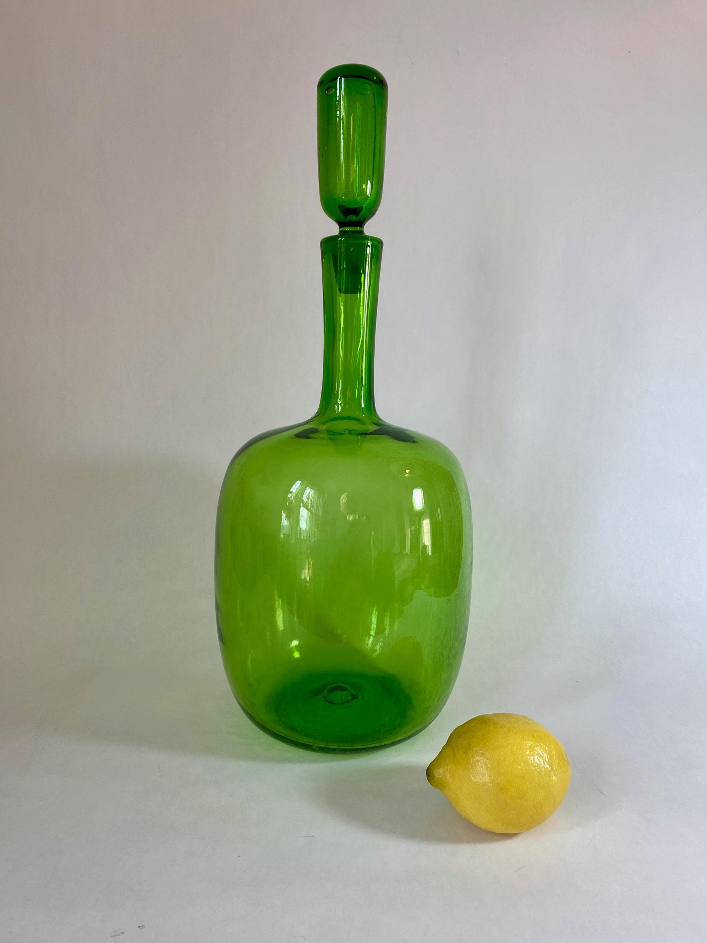 Rare Vintage Blenko Olive Green Glass Decanter W/stopper – Joel