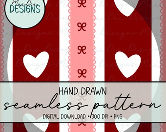 Coquette Valentijn hartjes streep | Handgetekend naadloos bestand (digitale download)