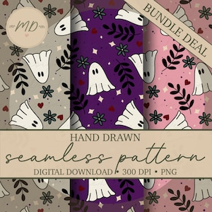 Ghost Garden Seamless Pattern Bundle | Hand Drawn Halloween Digital Papers (Digital Download)