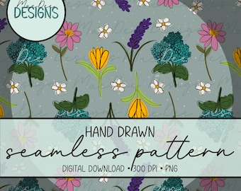 Handgetekende naadloze bloemmotief | Cottage Floral (digitale download)