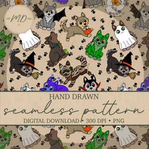 Halloween Wolves Seamless Pattern, Spooky Animal Digital Paper (Digital Download)