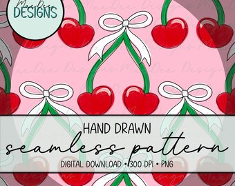 Naadloos kersenbloesempatroon | Roze retro digitaal papier (digitale download)