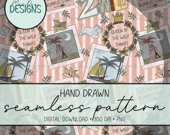 2 Dzikie, niestandardowe, bezszwowe wzory | Ręcznie rysowany papier cyfrowy o tematyce książki