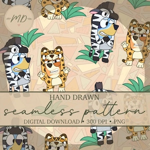 Dog sisters in Wild costumes Custom Seamless Pattern | Hand Drawn Digital Paper