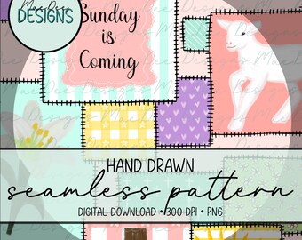 Naadloze patchworkpatroon Pasen | Handgetekend digitaal papier