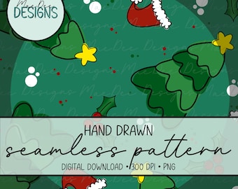 Handgetekende kerstbomen naadloze achtergrond – vakantiepatroon