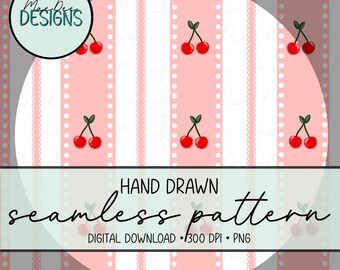 Naadloos kersencocktailpatroon | Roze retro digitaal papier (digitale download)