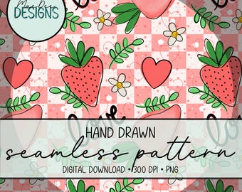 Naadloos patroon aardbei liefde | Handgetekend roze gingang-valentijnsontwerp