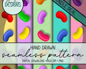 Naadloze patroon met regenboogbonen, bundel van 5 stuks | Bestand herhalen | Digitale papierdownload