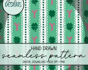 Naadloos streeppatroon met klavertje en coquette | St. Patty's digitaal papier (digitale download)