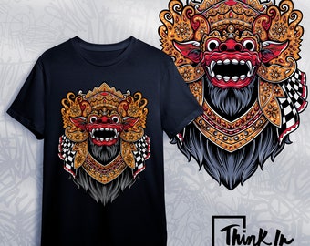 Balinese Barong Tshirt, Barong Mask Tee, Balinese Mythology Tshirt, Protection Statue Tshirt / Keket Symbol of health and good fortune