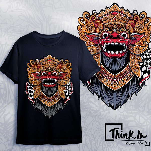 Balinese Barong Tshirt, Barong Mask Tee, Balinese Mythology Tshirt, Protection Statue Tshirt / Keket Symbol of health and good fortune