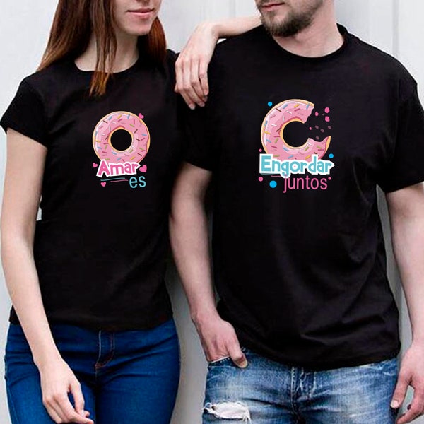 2 Playeras "Amar es, Engordar Juntos", Regalo Para Parejas, Camisetas Para San Valentine, Playera San Valentine, 14 de Febrero Regalo