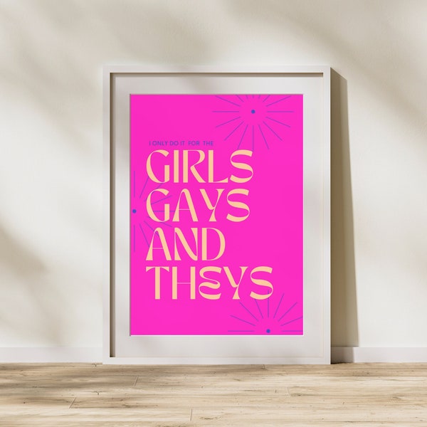 Girls, Gays, and Theys Pride Poster, Digital Download Art Print, Dorm Room Decor, Funny Girl Wall Art, Art Print Bundle