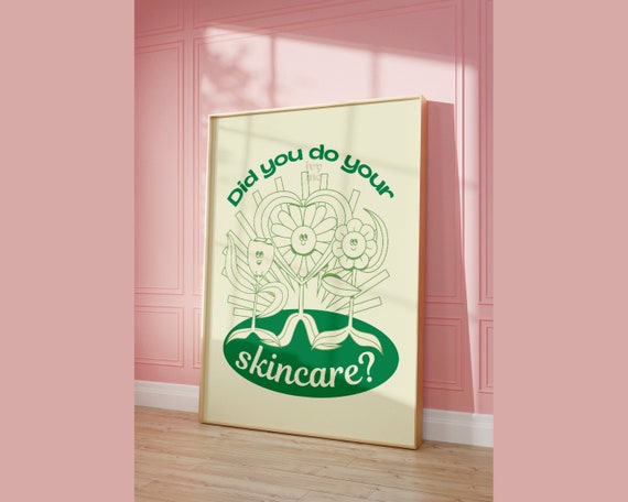 Motivational Dorm Decor, Retro Green Self Care Art Print, Bathroom Wall Decor, Beauty Skincare Art, Girly Apartment Poster