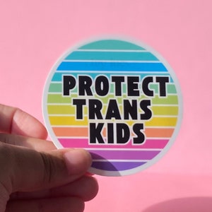 Protect Trans Kids Sticker, Retro Rainbow Laptop Decal, Trans Rights Sticker, Queer Sticker, LGBTQ Water Bottle Sticker
