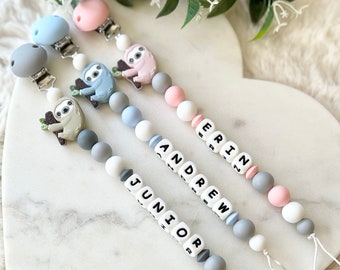 Personalized Baby Clip with Name | Sloth Baby Gift | Dummy Clip | Unique Baby Shower Gift | Newborn Gift | Sushi Pacifier Clip