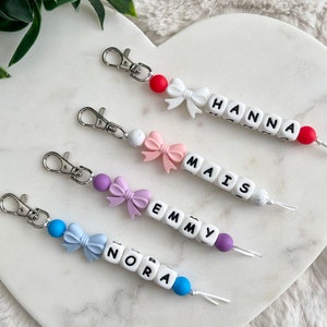 Custom Name Keychain | Bow Keychain | Backpack Tag | ID Tag | Name Badge | Back to School | Lunchbox Tag | Gift for Kids | Girl Keychain