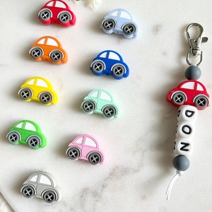 Porte-clés de voiture avec nom personnalisé | Porte-clés pour enfants | Étiquette de nom | Étiquette de sac | Badge d'identification | Cadeau pour enfant | Retour à l'école | Porte-clés en perles | Tirette