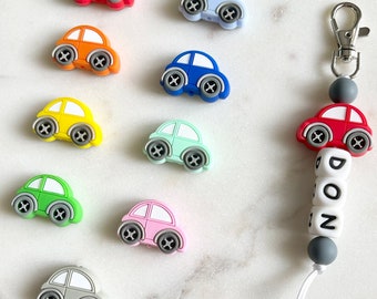 Custom Name Car Keychain | Keychain for Kids | Name Tag | Bag Tag | ID Badge | Gift for Kid | Back to School | Beaded Keychain | Zipper Pull