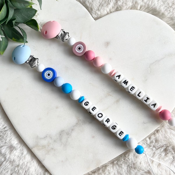 Evil Eye Custom Pacifier Clip | Pacifier Clip | Baby Custom Name Gift | Newborn Evil Eye Baby Present | Baby Girl Gift | Baby Boy Soother