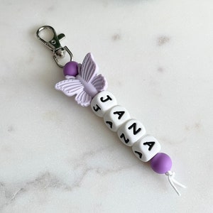 Custom Name Keychain | Butterfly Keychain | Backpack Tag | Badge with Name | Beads with Name | Name Tag | Personalized Kids Keychain