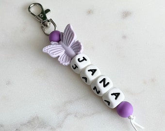 Custom Name Keychain | Butterfly Keychain | Backpack Tag | Badge with Name | Beads with Name | Name Tag | Personalized Kids Keychain