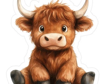 Baby Highland Cow Sticker, Hydro Flask Sticker, Water Bottle Sticker, Laptop Sticker, Phone Case Sticker, Kindle Sticker