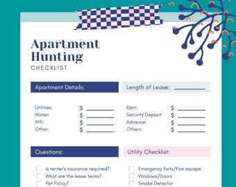 Apartment Hunting Checklist | Printable Worksheet (Digital Download)