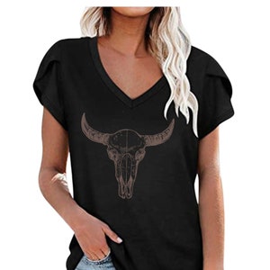 Hunting Boho Cow Skull, SVG file, howdy shirt, Wild west, Whitetail Deer,Graphic Tee, Cowgirl, longhorn, Bull Skull, Hunting Shirt image 1