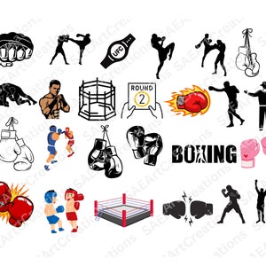 Paquete de svg de boxeo, paquete de png de boxeo, guantes de boxeo, png de kickboxing, svg de boxeo, deportes, diseños gráficos de boxeo, svg de boxeador, silueta de boxeador