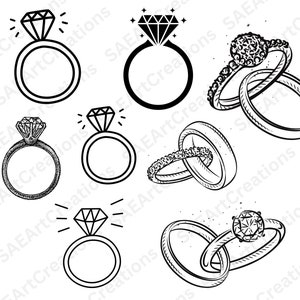 ダイヤモンド リング svg、png、結婚指輪 svg、リング、結婚式のクリップアート、結婚式の svg、婚約指輪 svg、リング cricut シルエット svg カット カッティング ファイル