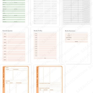 May include: A printable reading log with sections for favorite quotes, books to buy, and a book summary. The log includes a reading log with columns for title, author, date, and rating. There are also two study sheet pages for novel summaries.