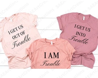 Camiseta "Eu nos meto em encrenca" em SVG, Camiseta "Eu nos tiro de encrenca", Camiseta de melhor amiga, Camisetas para melhores amigas, Camisetas engraçadas combinando, Camisetas de casal em SVG