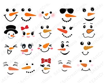 SVG de cara de muñeco de nieve, SVG de muñeco de nieve, SVG de muñeco de nieve navideño, PNG, archivo de corte de muñeco de nieve, PNG de muñeco de nieve, paquete de caras de muñeco de nieve, SVG de muñeco de nieve para las fiestas de invierno