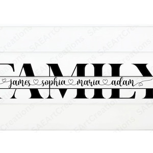 SVG de familia, marco de nombre dividido de familia svg, clipart de familia, archivo de corte de familia, contorno de familia, png de familia, archivo de corte svg de silueta de cricut de familia