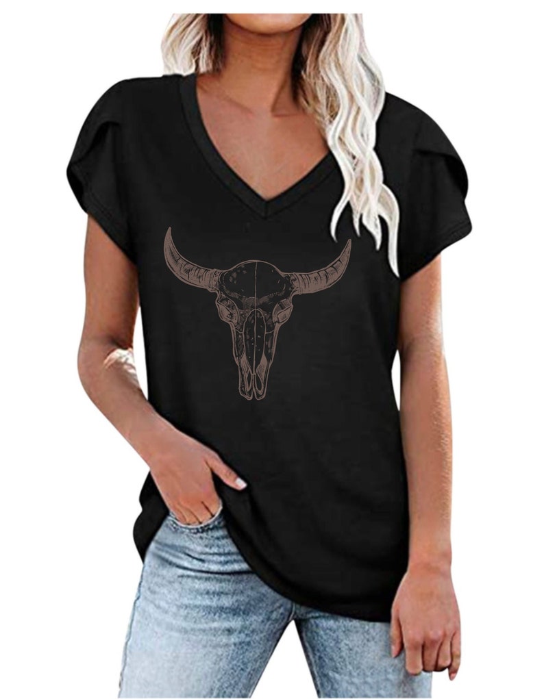 Hunting Boho Cow Skull, SVG file, howdy shirt, Wild west, Whitetail Deer,Graphic Tee, Cowgirl, longhorn, Bull Skull, Hunting Shirt image 1
