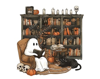 Fantasma retro leyendo libros SVG, fantasma bibliotecario Halloween PNG, maestro de Halloween SVG, camisa de Halloween, regalo de maestro, escuela Boo, bruja png