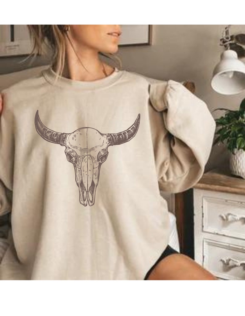 Hunting Boho Cow Skull, SVG file, howdy shirt, Wild west, Whitetail Deer,Graphic Tee, Cowgirl, longhorn, Bull Skull, Hunting Shirt image 6